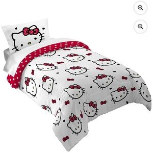 Hello Kitty Reversible Red White 2 Piece Comforter and Pillowcase Set, Twin/Full